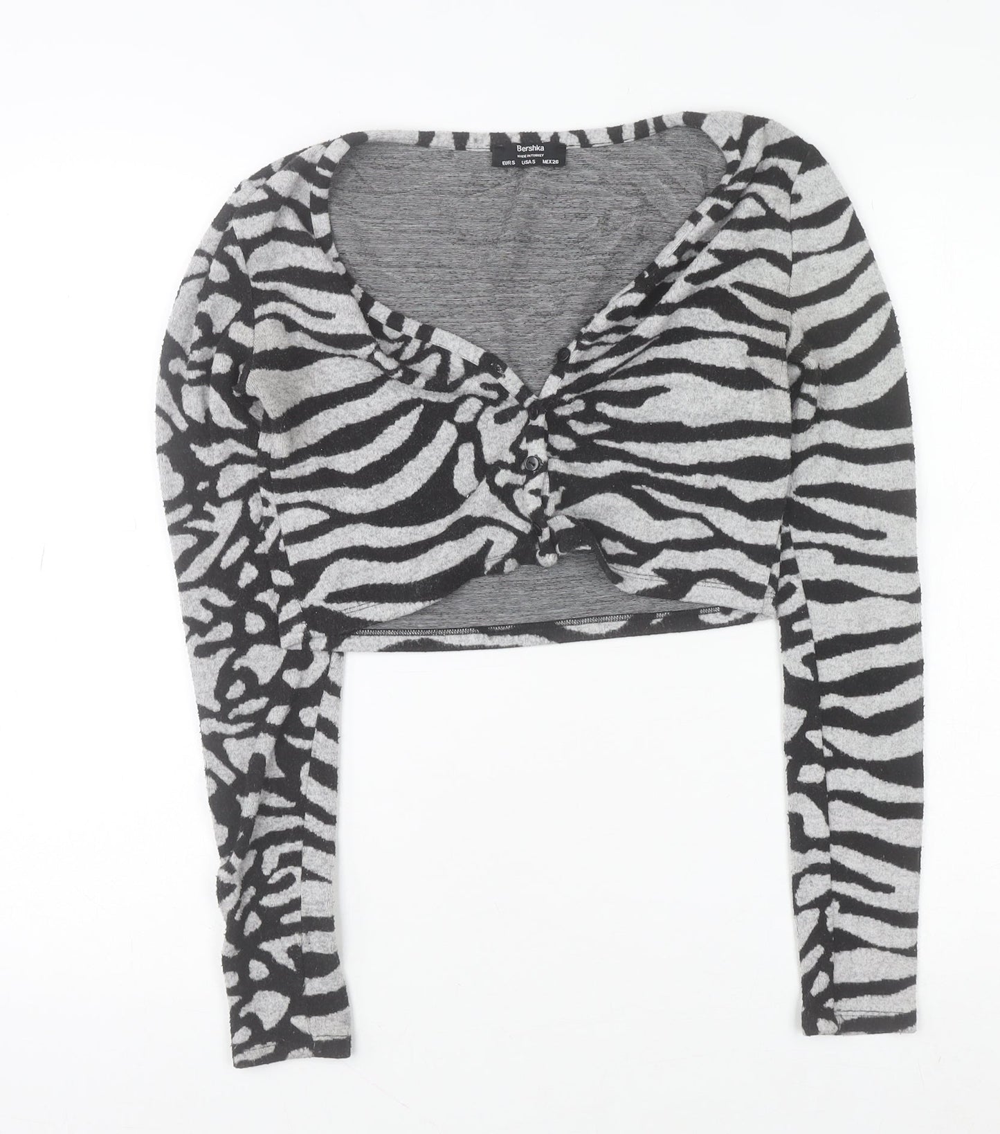 Womens UK Size S Bershka Grey Cropped T-Shirt
