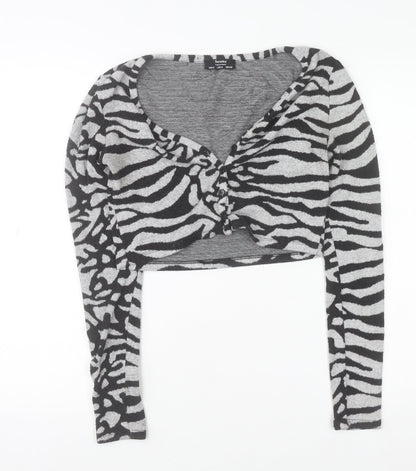 Womens UK Size S Bershka Grey Cropped T-Shirt