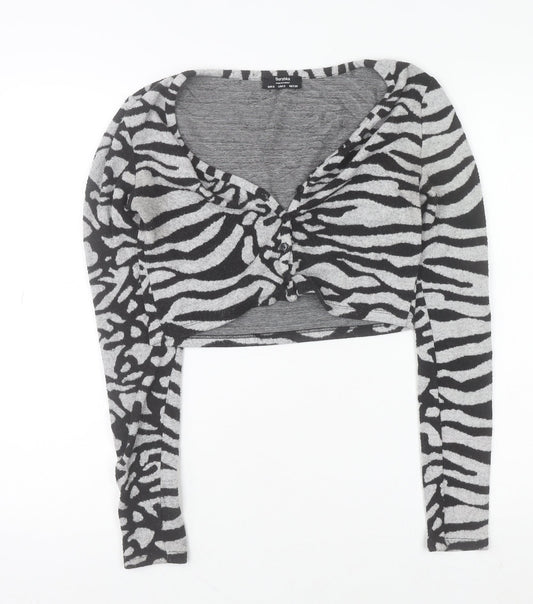 Womens UK Size S Bershka Grey Cropped T-Shirt