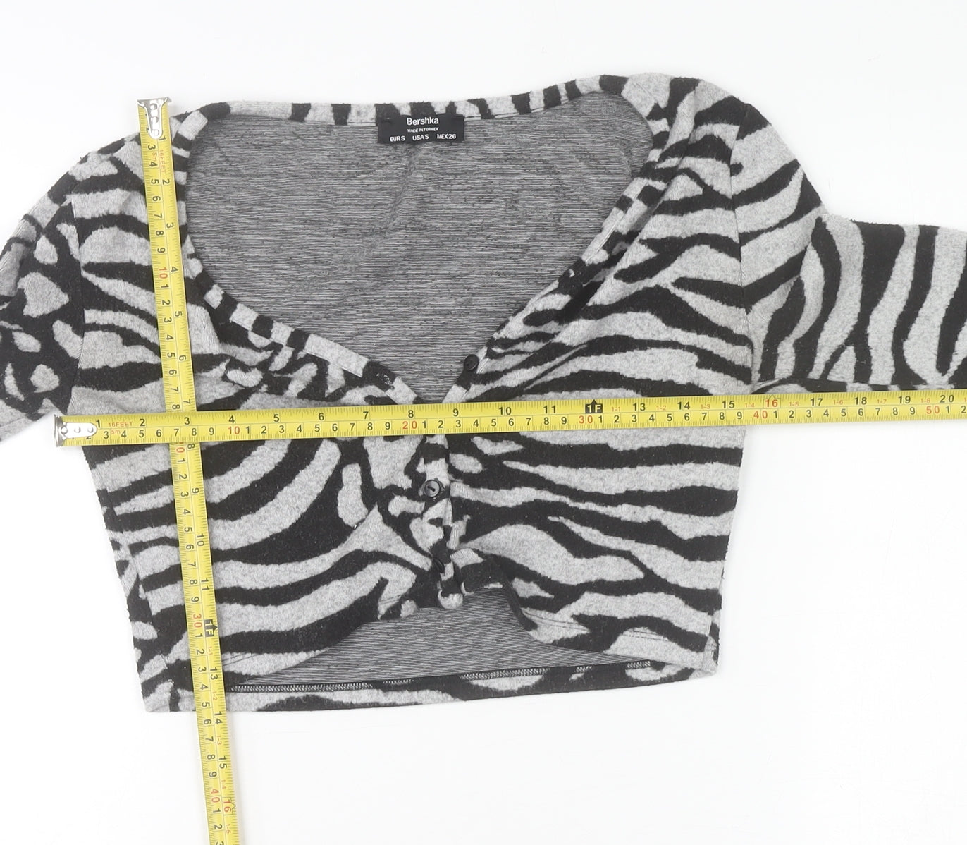 Womens UK Size S Bershka Grey Cropped T-Shirt
