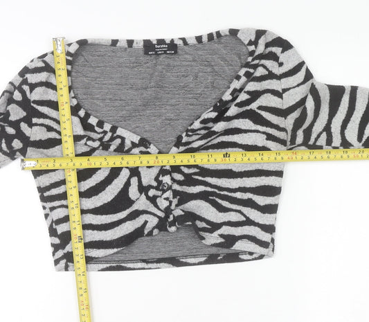 Womens UK Size S Bershka Grey Cropped T-Shirt