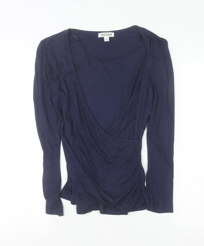 Womens UK Size 8 Jaeger Blue Wrap Blouse