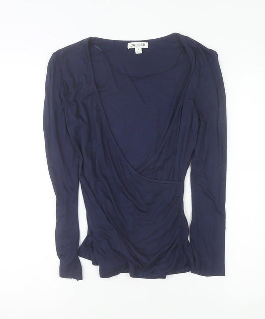 Womens UK Size 8 Jaeger Blue Wrap Blouse