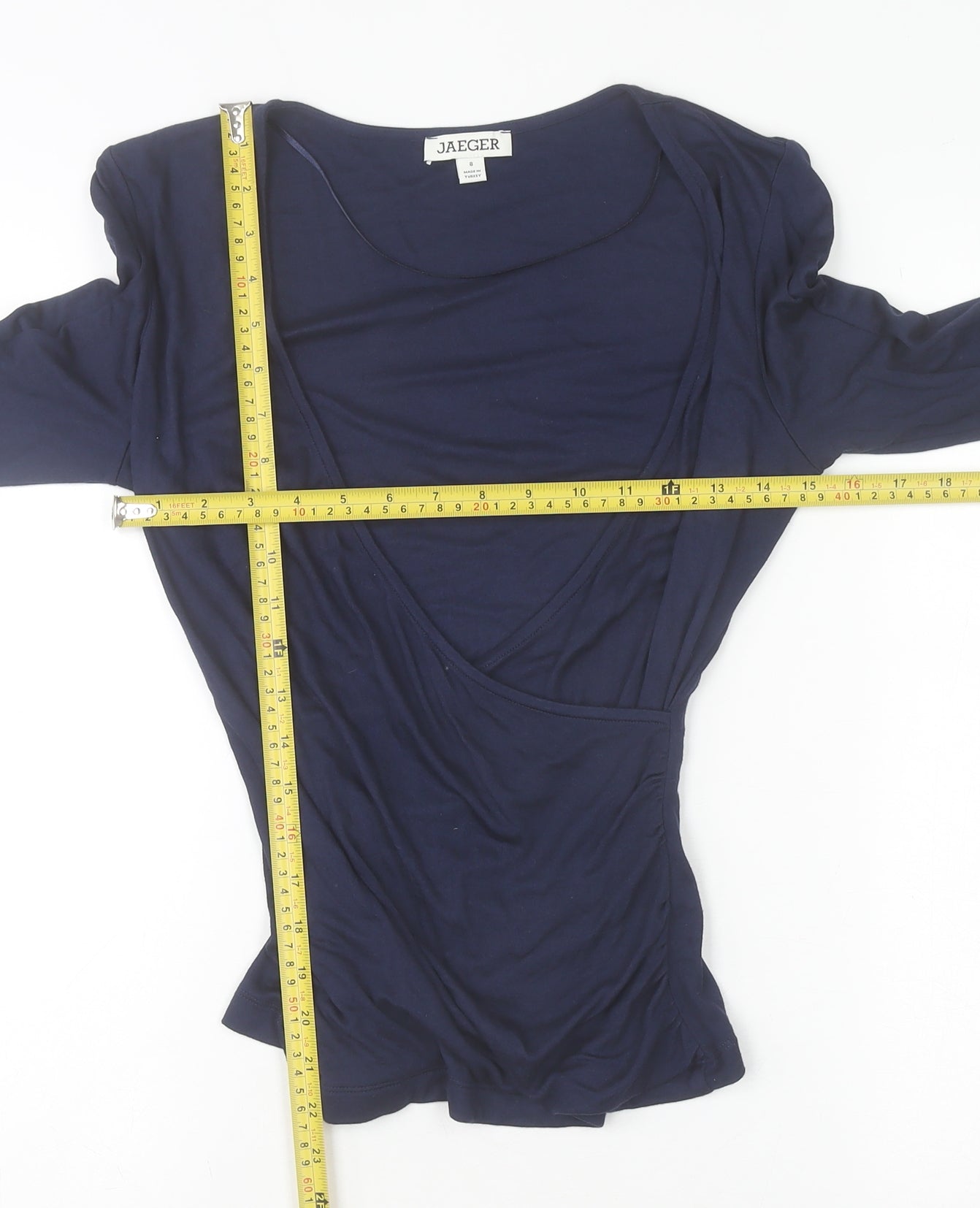 Womens UK Size 8 Jaeger Blue Wrap Blouse