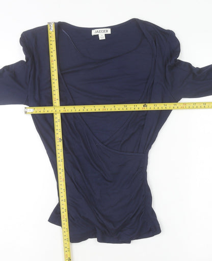 Womens UK Size 8 Jaeger Blue Wrap Blouse