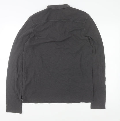 AllSaints Men's Black Long Sleeve Cotton Polo Shirt Size M Slim Fit