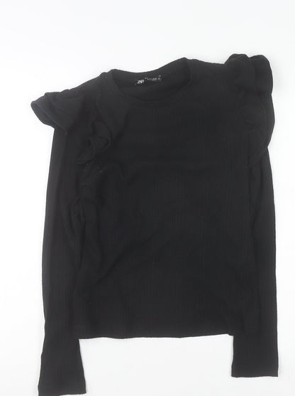 Womens UK Size S Zara Black Basic Blouse