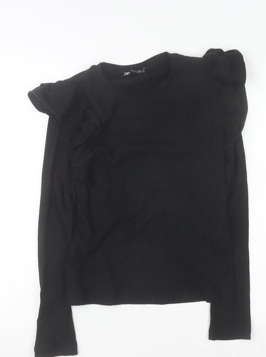 Womens UK Size S Zara Black Basic Blouse