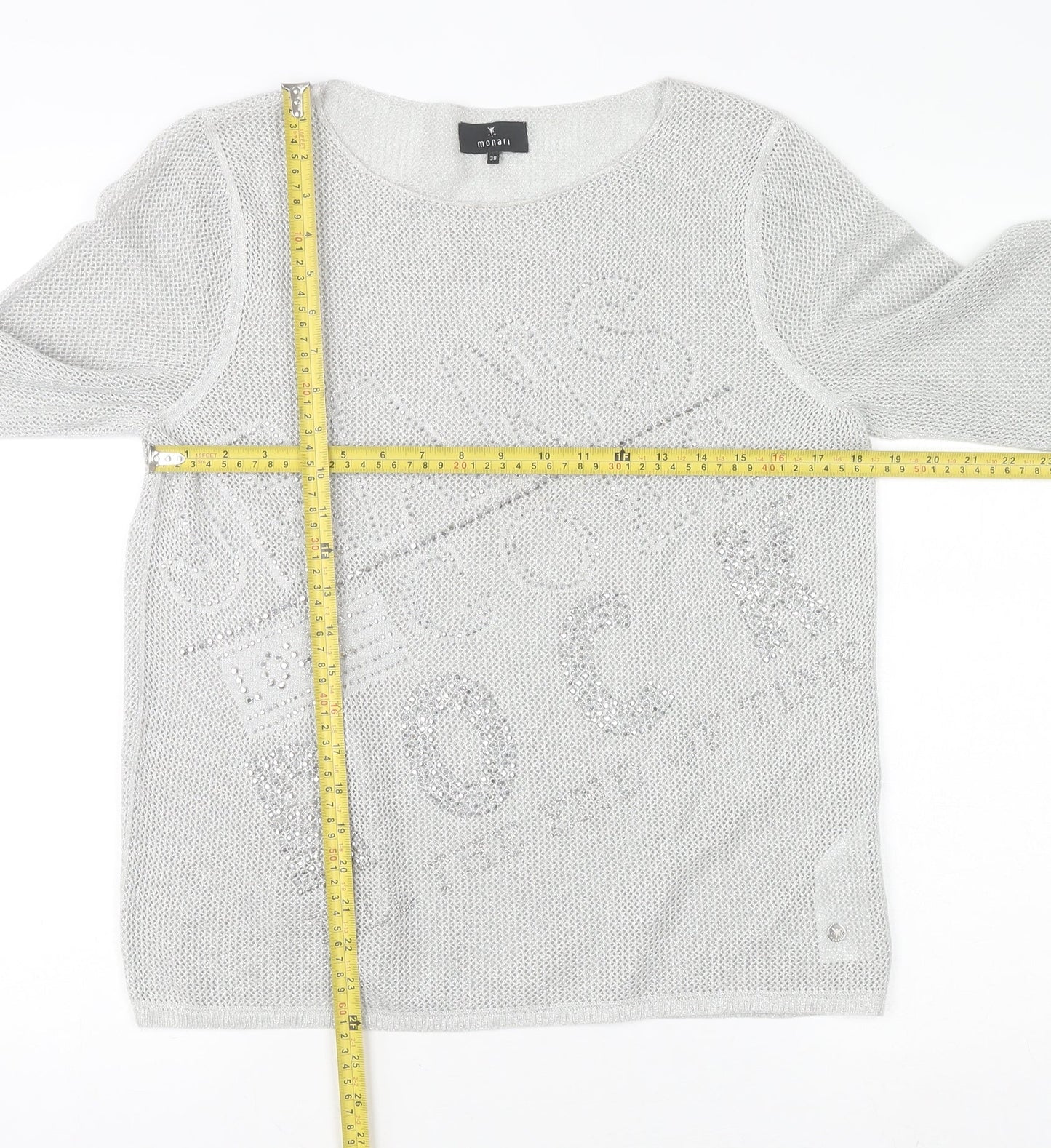 Womens UK Size 12 monari Silver Jersey Blouse