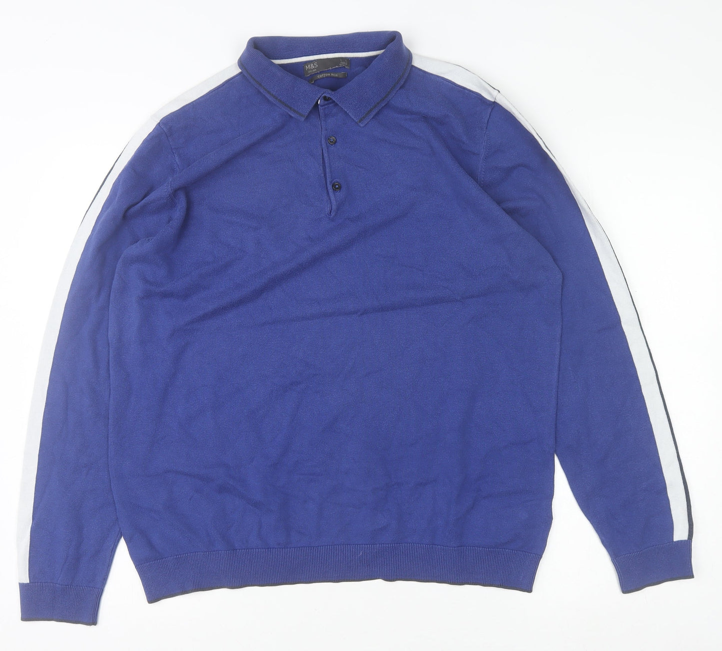 Mens UK Size L Marks and Spencer Blue Henley Sweatshirt