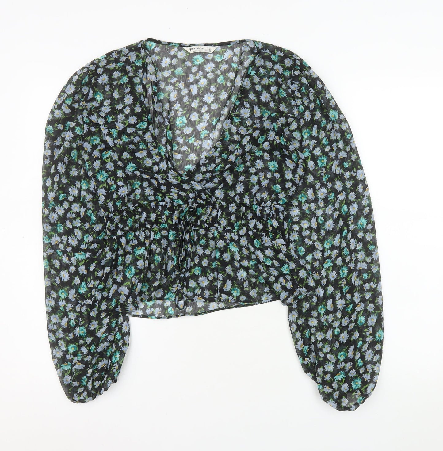 Womens UK Size 12 Stradivarius Black Cropped Blouse