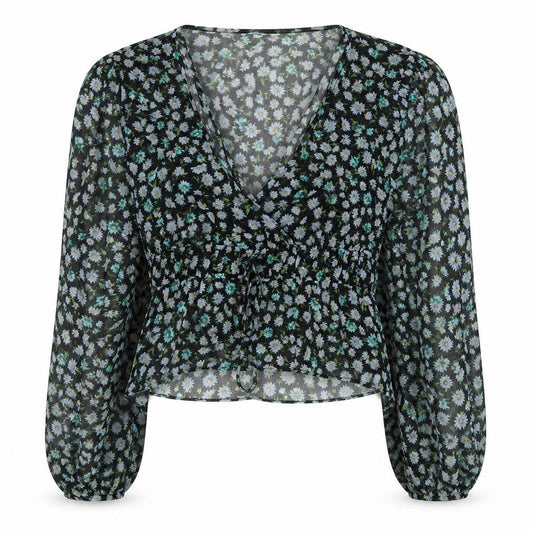 Womens UK Size 12 Stradivarius Black Cropped Blouse
