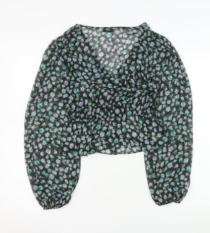 Womens UK Size 12 Stradivarius Black Cropped Blouse