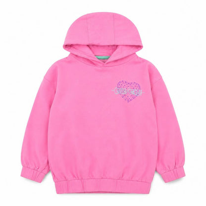 Front view of Dunnes girls’ pink pullover hoodie 4-5 years graphic print cotton blend