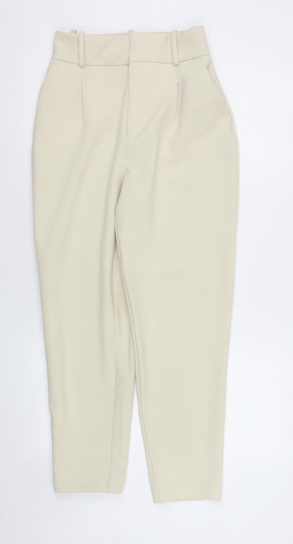 Womens UK Size XS Zara Slim Fit Business Casual Workwear Beige Trousers