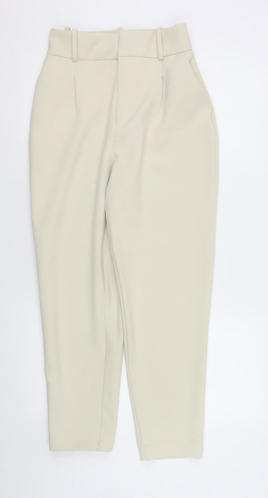 Womens UK Size XS Zara Slim Fit Business Casual Workwear Beige Trousers