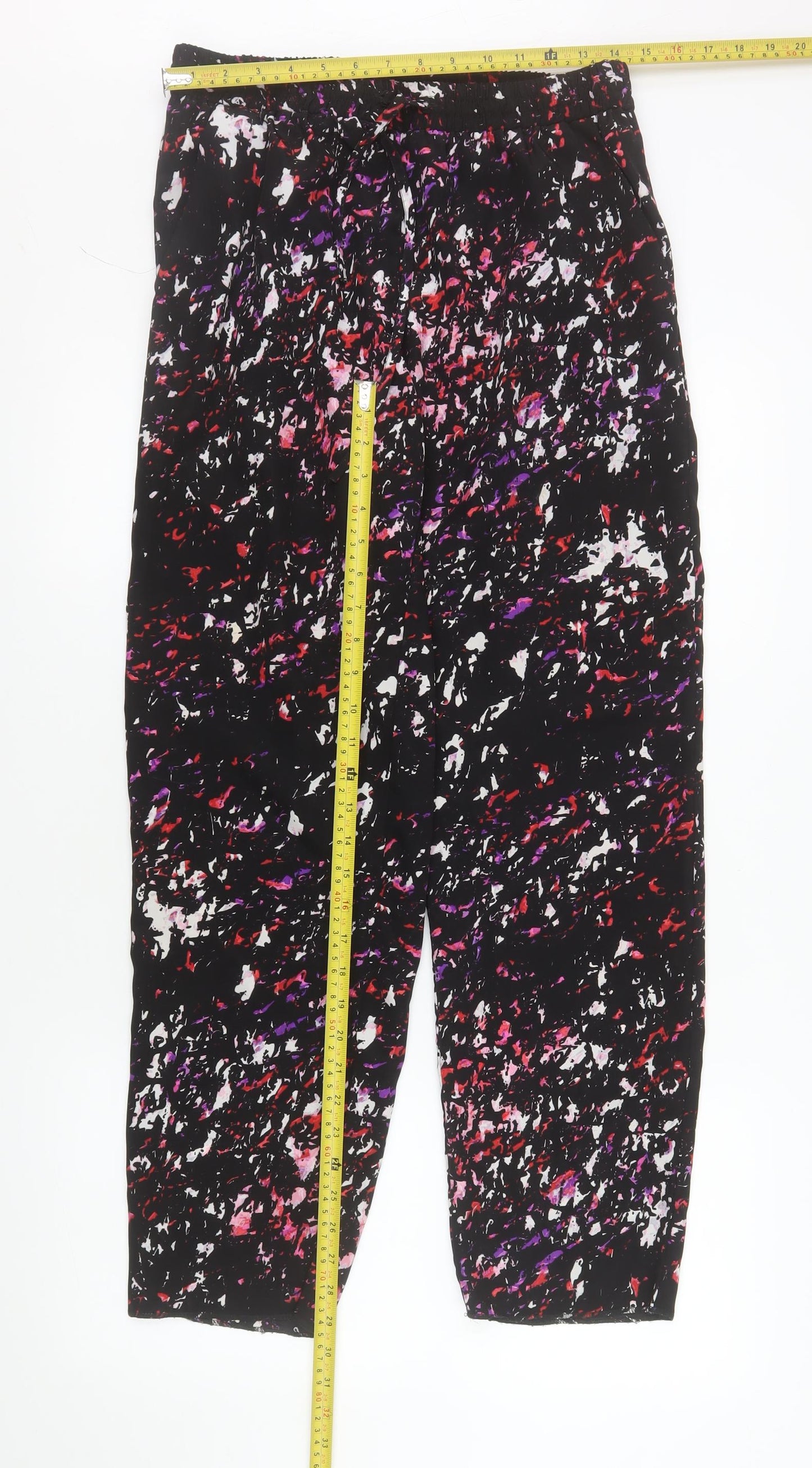 Womens UK Size 12 Warehouse Relaxed Fit Cropped Multicoloured Trousers