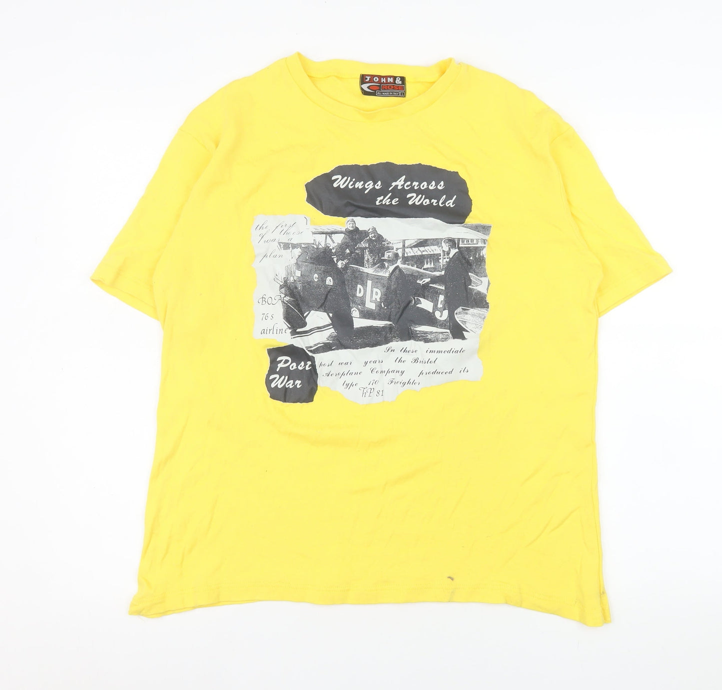 Mens UK Size L John & Rose Yellow  T-Shirt