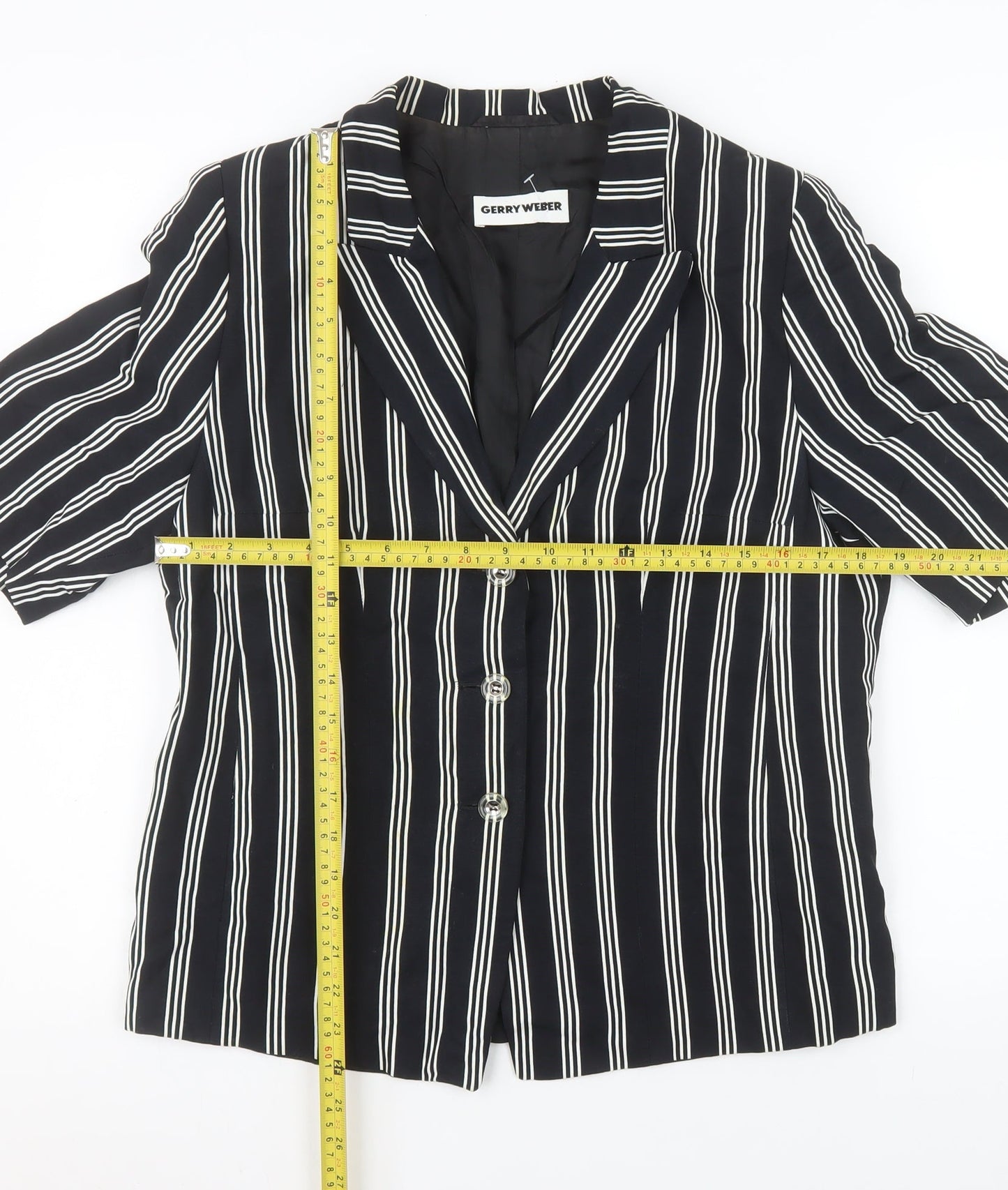 Gerry Weber Women’s Black Striped Short Sleeve Viscose Shirt Blazer Size 38