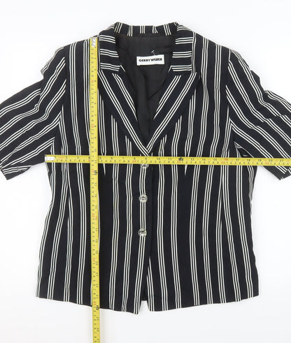 Gerry Weber Women’s Black Striped Short Sleeve Viscose Shirt Blazer Size 38