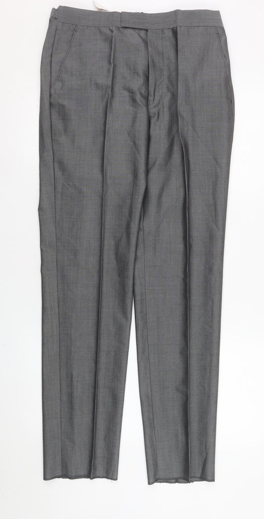 Mens UK Size 32R Torre Regular Fit Dress Pants Grey Trousers