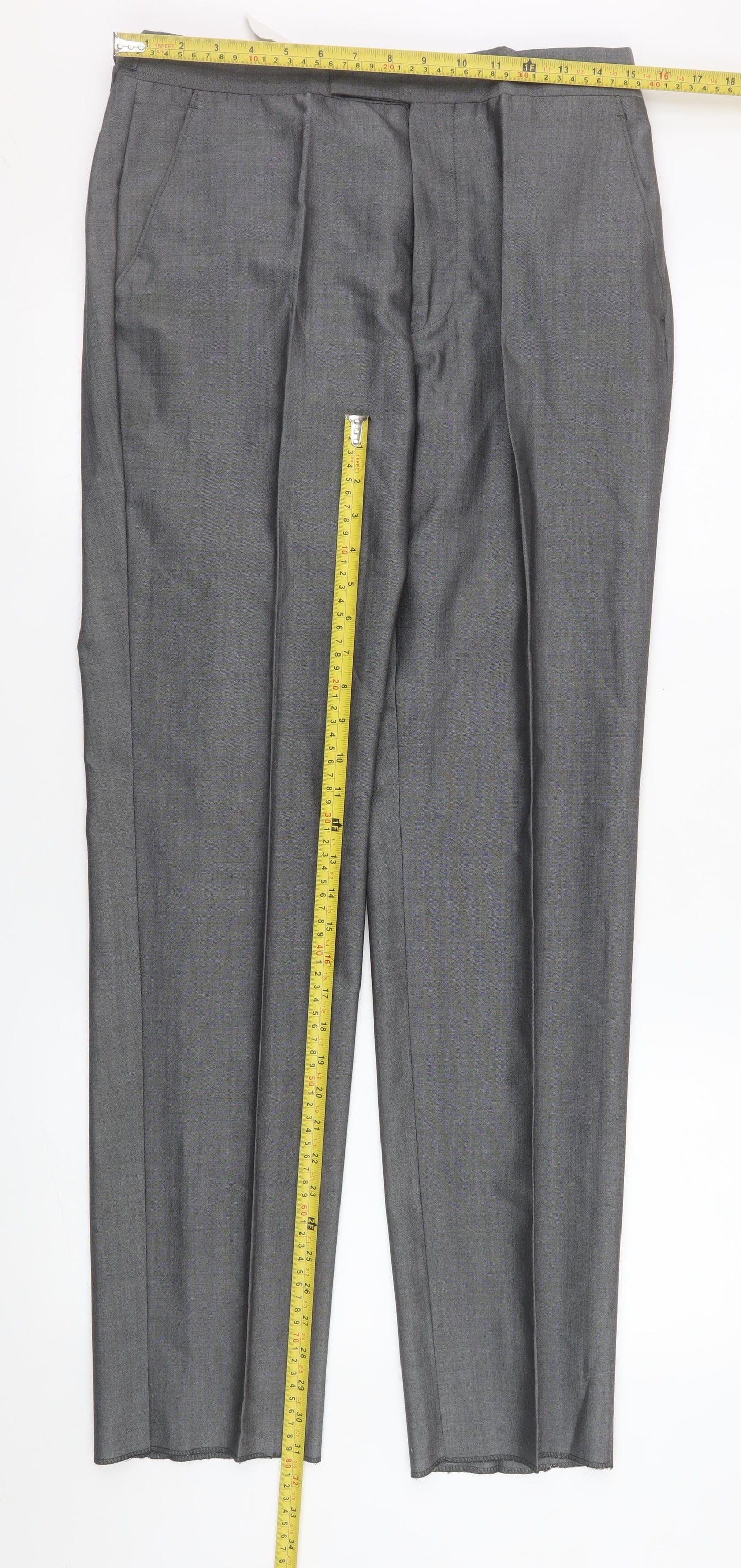 Mens UK Size 32R Torre Regular Fit Dress Pants Grey Trousers