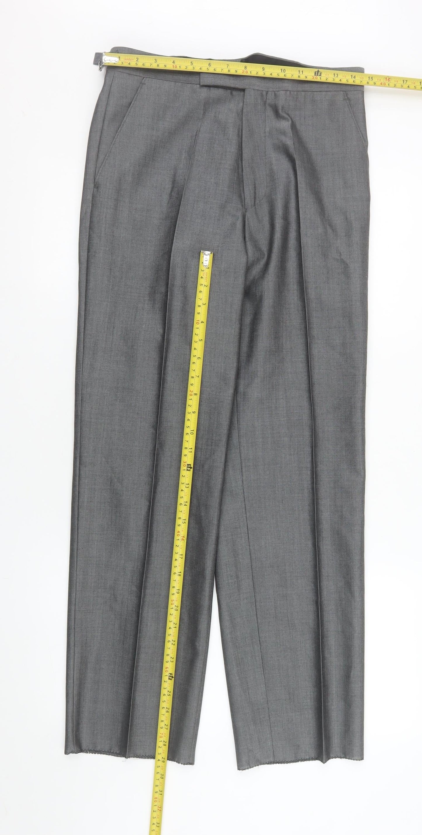Mens UK Size 30R Torre Regular Fit Dress Pants Grey Trousers