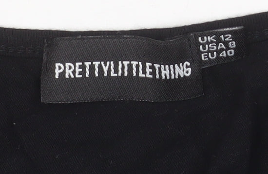 Womens UK Size 12 PRETTYLITTLETHING Black Cropped T-Shirt