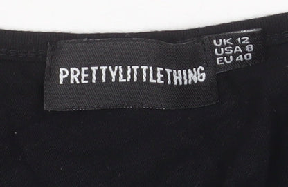 Womens UK Size 12 PRETTYLITTLETHING Black Cropped T-Shirt