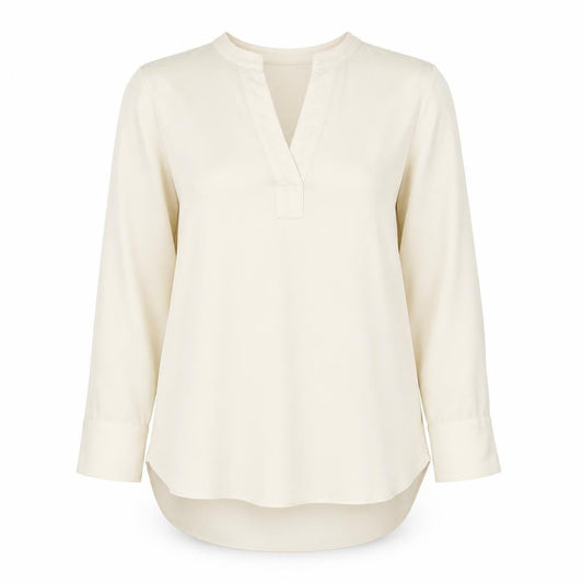Front view of Gallery Women Ivory V-Neck Tunic Blouse UK 14 Long Sleeve