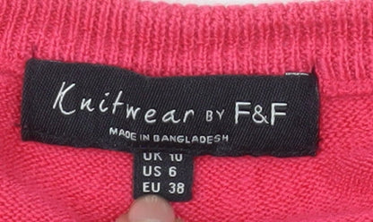 Womens UK Size 10 F&F Pink Pullover Jumper