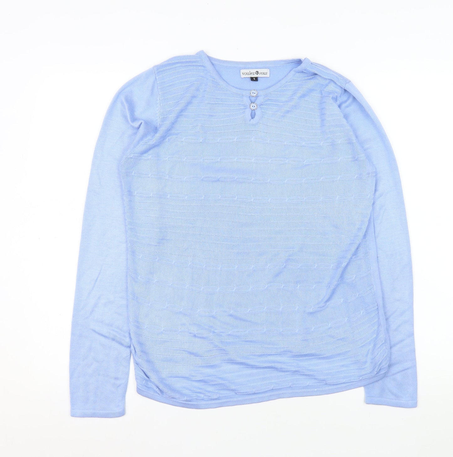 Womens UK Size S Voulez Vous Blue Henley Jumper