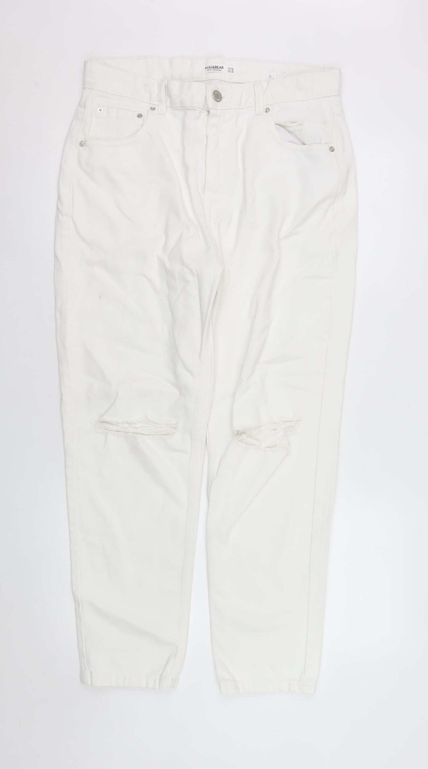 Womens UK Size 14 Pull & Bear Relaxed Fit Mom White Jeans