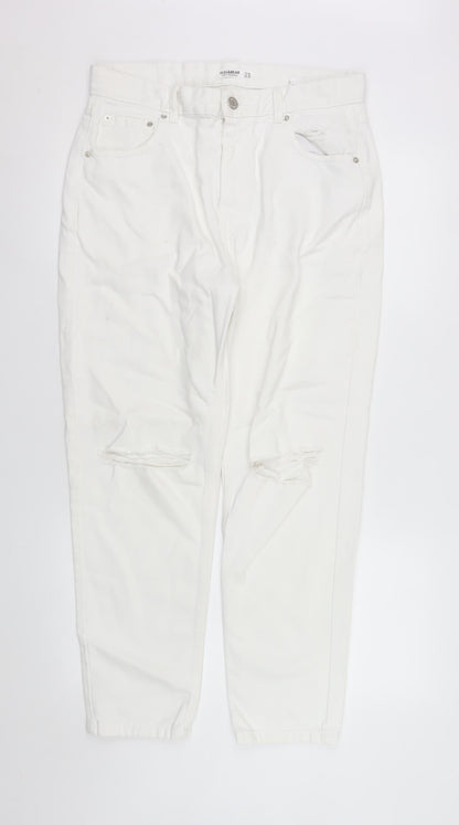 Womens UK Size 14 Pull & Bear Relaxed Fit Mom White Jeans