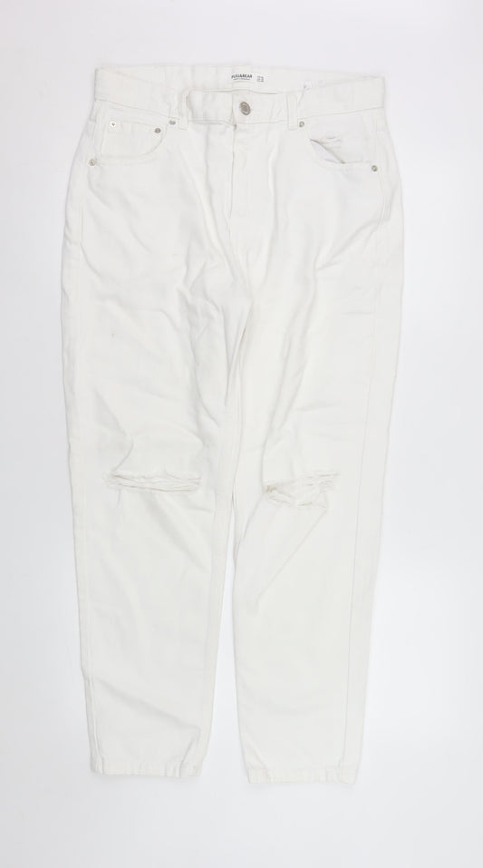 Womens UK Size 14 Pull & Bear Relaxed Fit Mom White Jeans