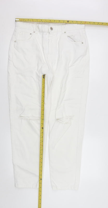 Womens UK Size 14 Pull & Bear Relaxed Fit Mom White Jeans