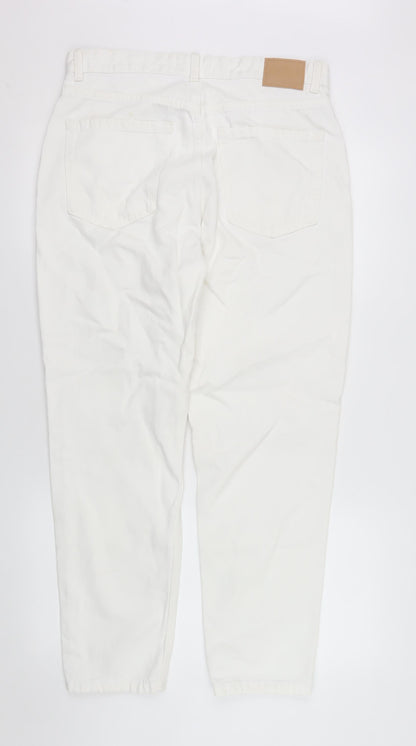 Womens UK Size 14 Pull & Bear Relaxed Fit Mom White Jeans