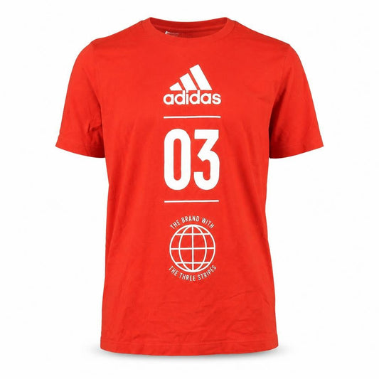 Front view of Adidas men’s red xl graphic jersey t-shirt activewear top