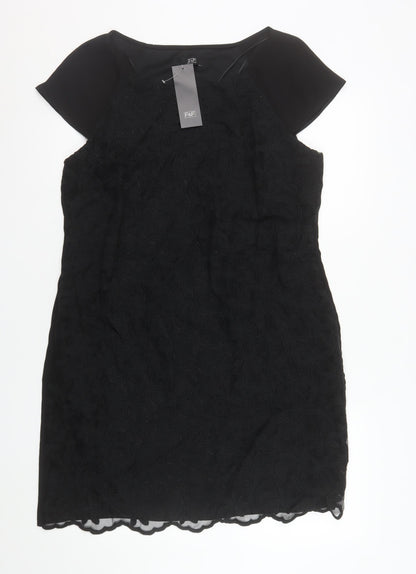 F&F Women’s Black Lace Shift Dress Size 16 Short Sleeve Knee Length