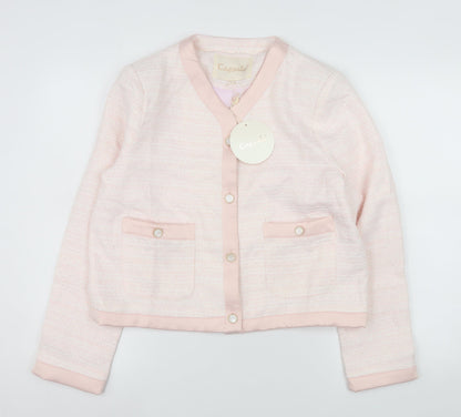 Capsule Women Pink Tweed Cropped Jacket L Buttoned Classic Style