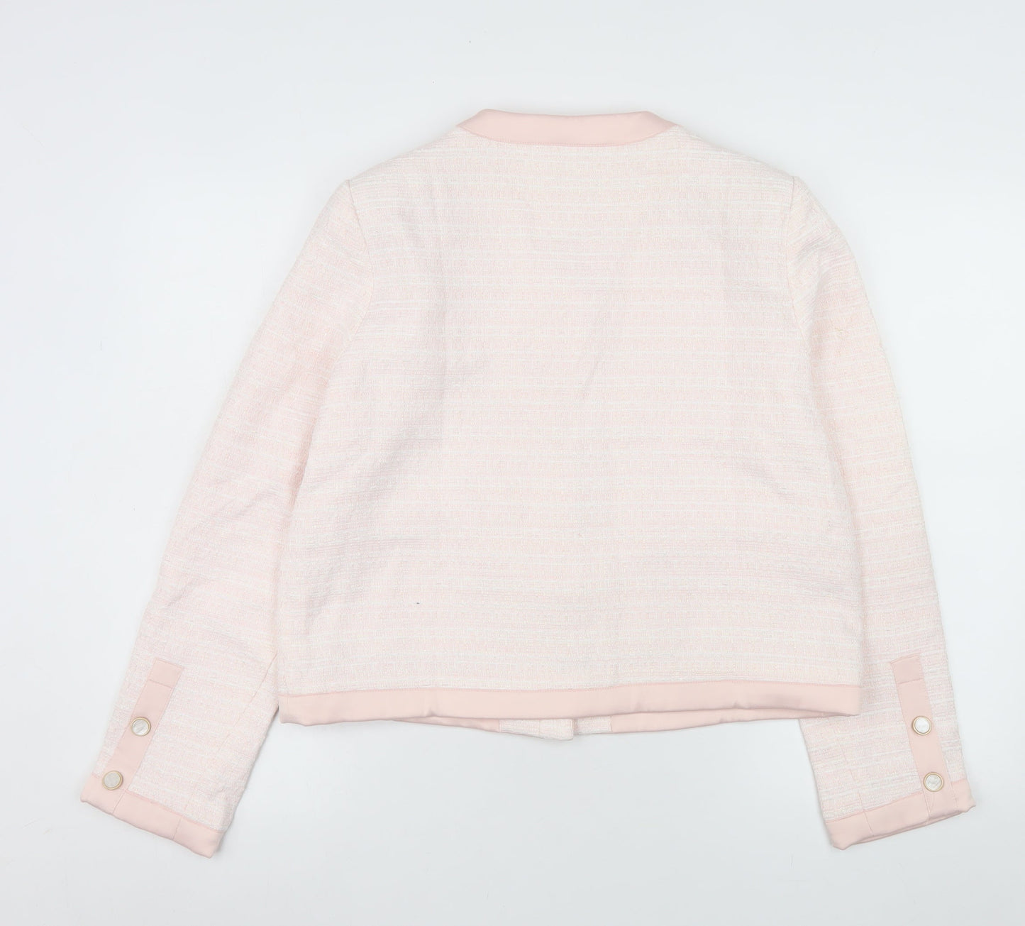 Capsule Women Pink Tweed Cropped Jacket L Buttoned Classic Style