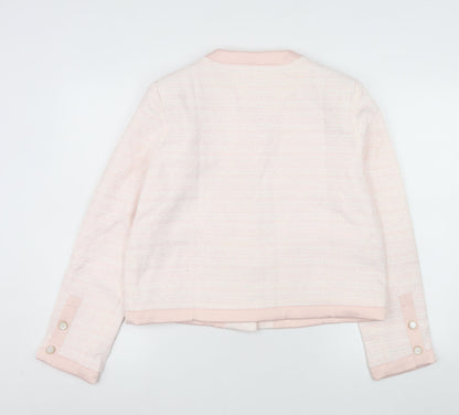 Capsule Women Pink Tweed Cropped Jacket L Buttoned Classic Style