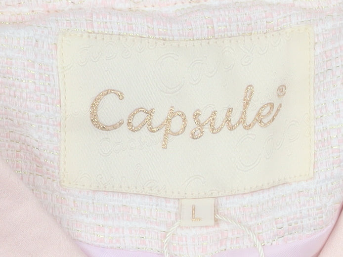 Capsule Women Pink Tweed Cropped Jacket L Buttoned Classic Style