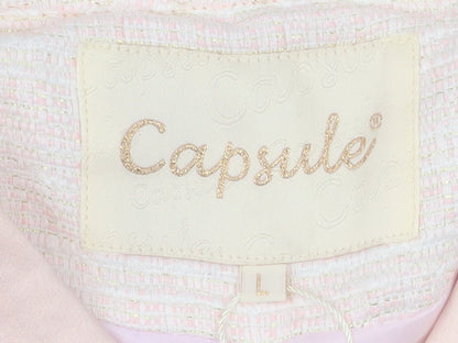Capsule Women Pink Tweed Cropped Jacket L Buttoned Classic Style