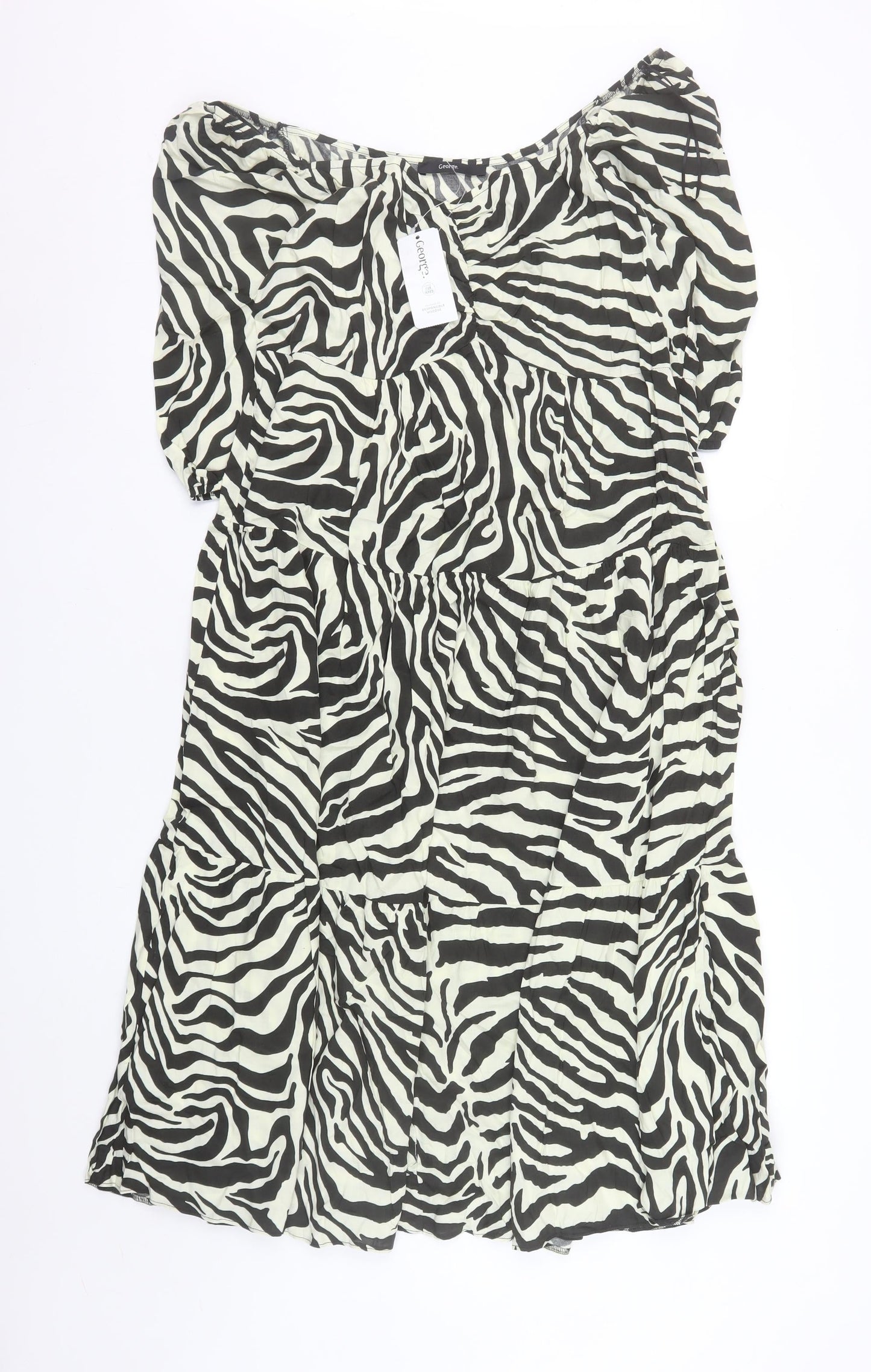 George Women Black Zebra Print A-Line Short Sleeve Dress Size 16