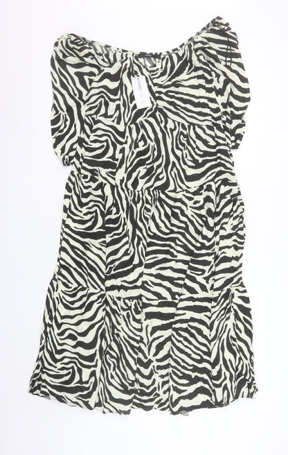 George Women Black Zebra Print A-Line Short Sleeve Dress Size 16