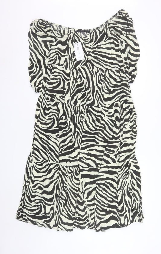 George Women Black Zebra Print A-Line Short Sleeve Dress Size 16