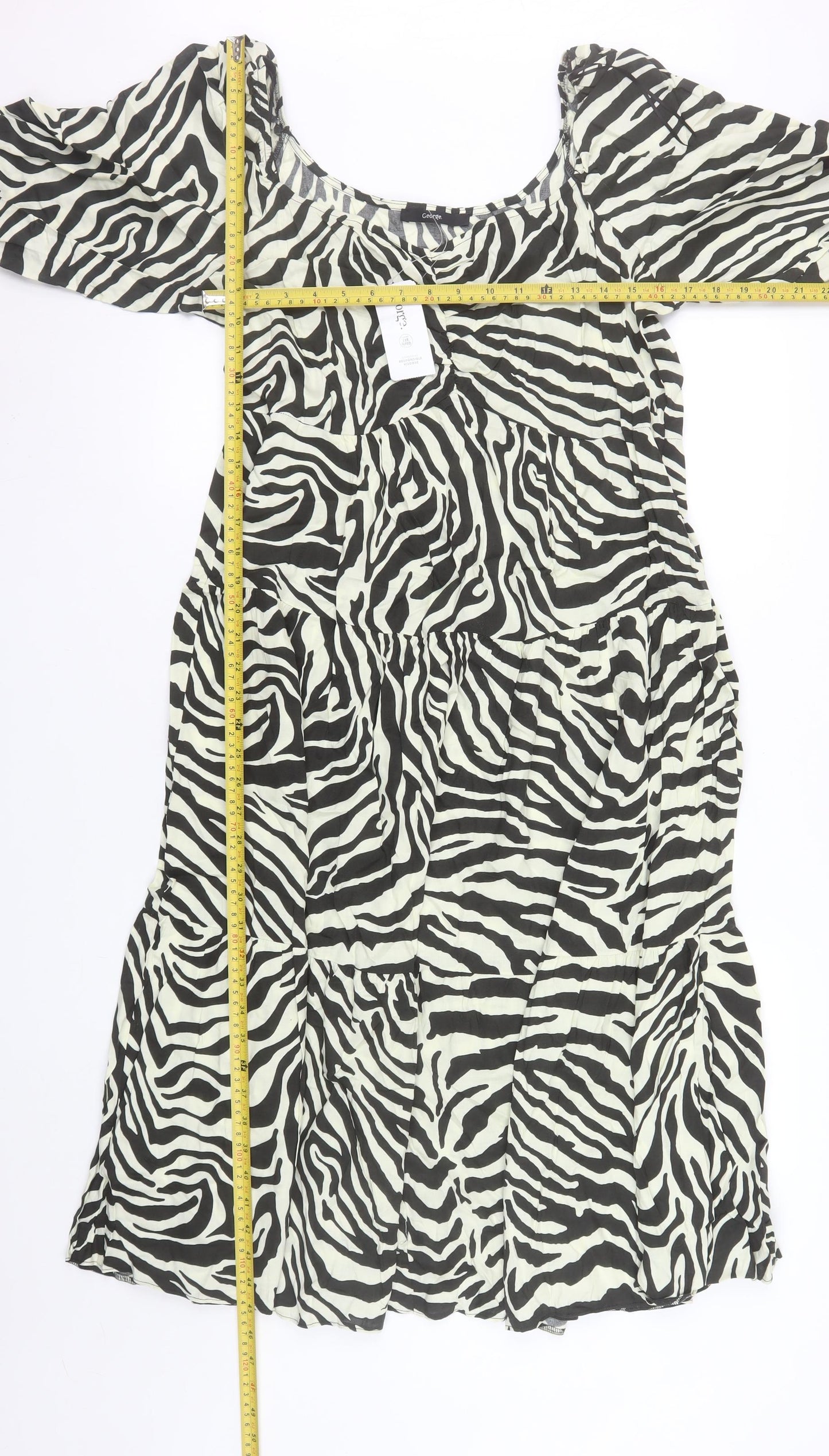 George Women Black Zebra Print A-Line Short Sleeve Dress Size 16