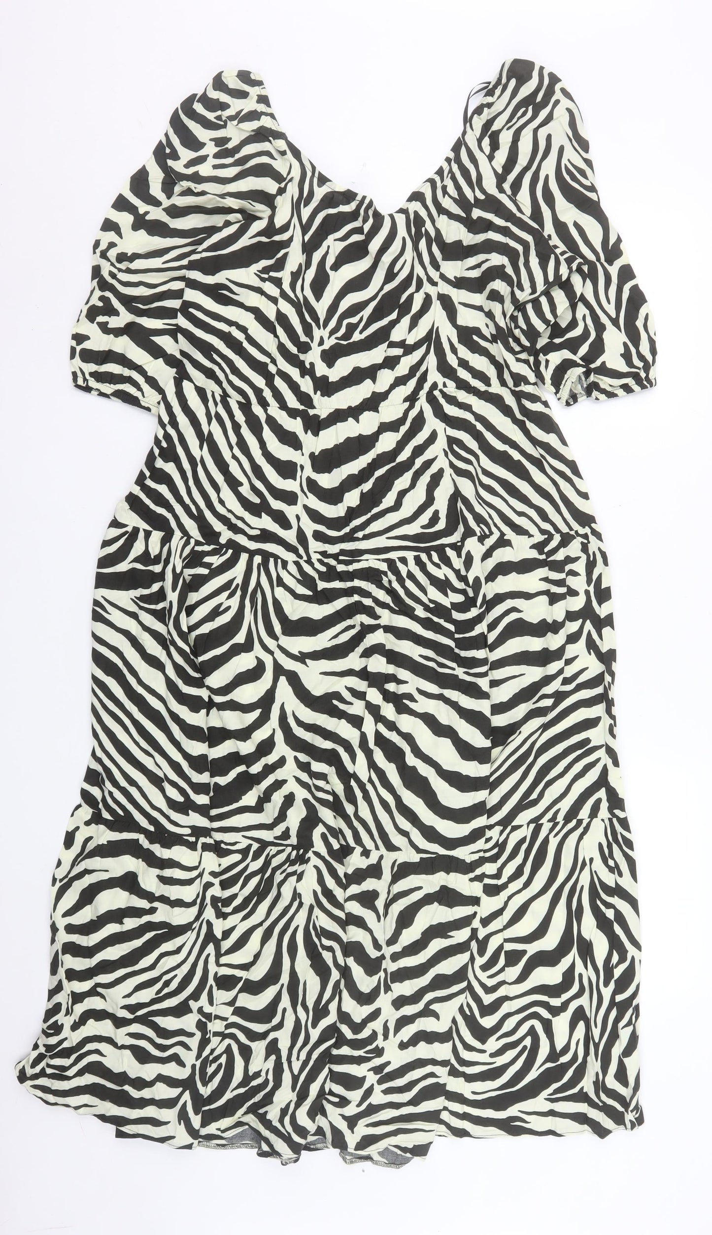 George Women Black Zebra Print A-Line Short Sleeve Dress Size 16