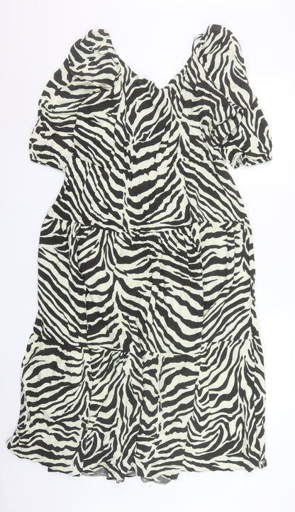 George Women Black Zebra Print A-Line Short Sleeve Dress Size 16